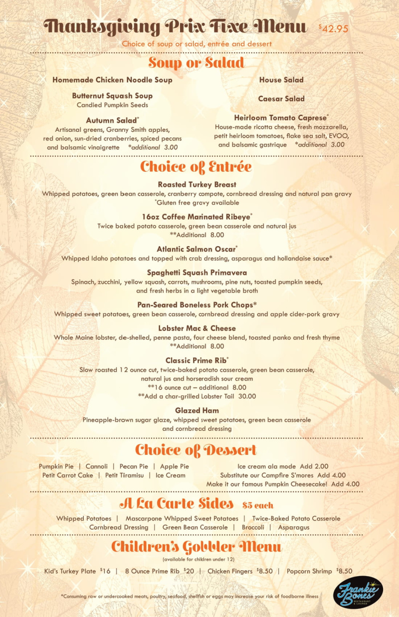 Frankie Bones Thanksgiving Menu
